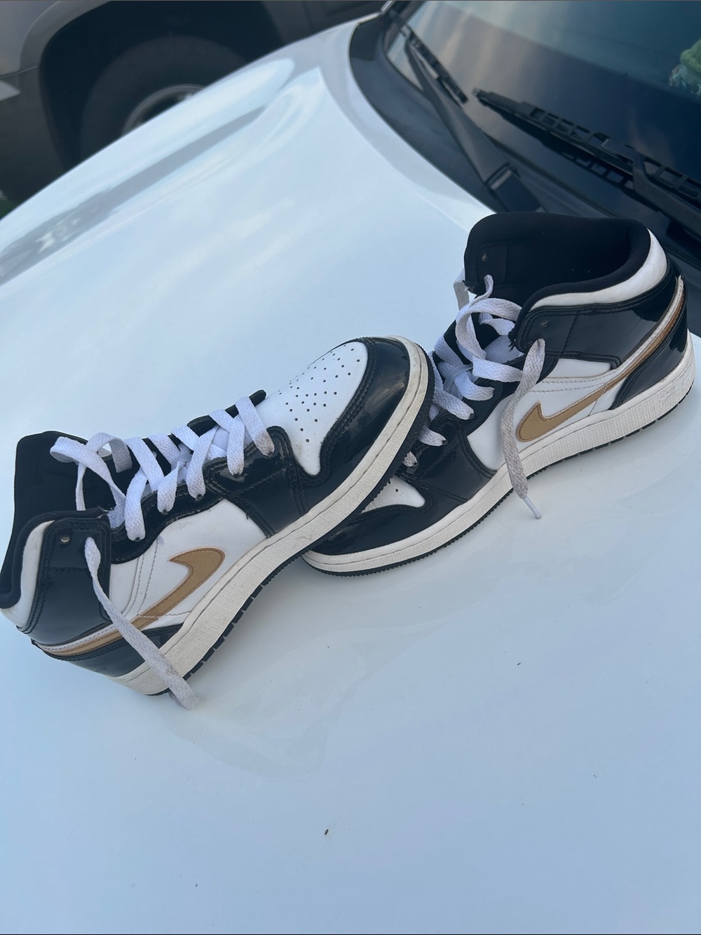 Nike Black White Gold Jordan Ones Sneakers